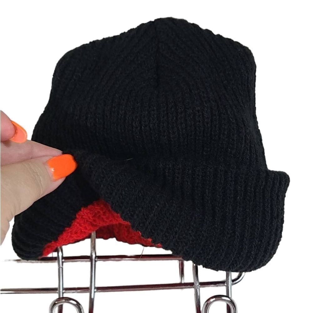 Toddler Thick Black Crochet Knitted Hat Winter Warm Red Double Lined Beanie Cap